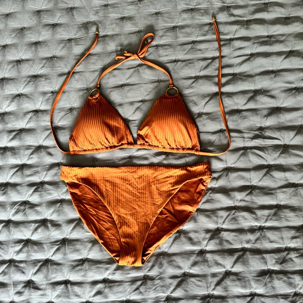 NWOT Vitamin A Cosmo Bikini Top, Large, and Midori Bikini Bottom XL, Chai EcoRib